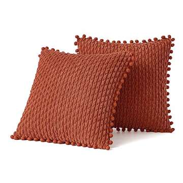 MIULEE Burnd Orange Pom-pom Throw Pillow Covers Set