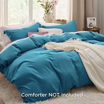 Bedsure Teal Duvet Cover King Size - 3 Pieces Prewashed Extra Soft Bedding Set, Includes 1 Duvet Cov...