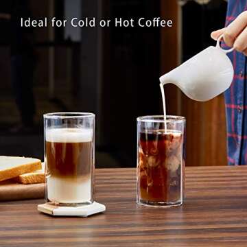 ZENS Double Walled Glasses,Unique Octagonal 13.5 oz Insulated Coffee Mugs Set of 4, Clear Borosilica...