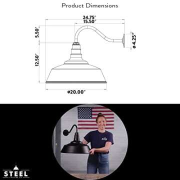 Steel Lighting Co. Redondo Barn Light | Outdoor Wall Mounted | 20 inch Dome | 16 inch Gooseneck | La...