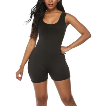 Amilia Sexy Sleeveless Tank Tops Short Romper Sports Jumpsuit Bodysuit One Piece Short Catsuit Black