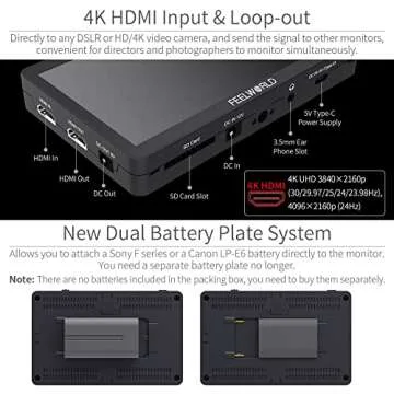 FEELWORLD F6 Plus V2 6 inch DSLR Camera Field Touch Screen Monitor with HDR 3D Lut Small Full HD 1920x1080 IPS Video Peaking Focus Assist 4K HDMI 8.4V DC Input Output Include Tilt Arm