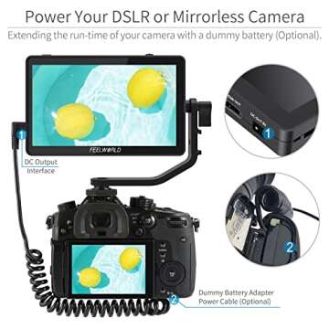 FEELWORLD F6 Plus V2 6 inch DSLR Camera Field Touch Screen Monitor with HDR 3D Lut Small Full HD 1920x1080 IPS Video Peaking Focus Assist 4K HDMI 8.4V DC Input Output Include Tilt Arm