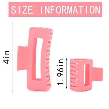 12 Pack Pink Square Claw Clips, Big and Small Neutral Rectangle Hair Claw Clips, Non-slip Matte Larg...