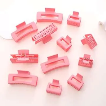 12 Pack Pink Square Claw Clips, Big and Small Neutral Rectangle Hair Claw Clips, Non-slip Matte Large Hair Clips for Women,Strong Hold jaw clip for Thick Thin Hair