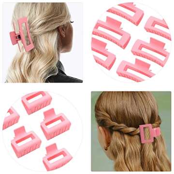 12 Pack Pink Square Claw Clips, Big and Small Neutral Rectangle Hair Claw Clips, Non-slip Matte Large Hair Clips for Women,Strong Hold jaw clip for Thick Thin Hair