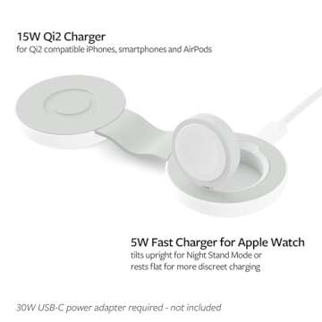 Butterfly SE 2-in-1 Compact Foldable Wireless Travel Charger, 15W MagSafe Duo Charging for iPhone, A...