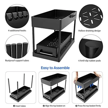 Huggiecart Under Sink Organizers - 2 Tier Storage Solution