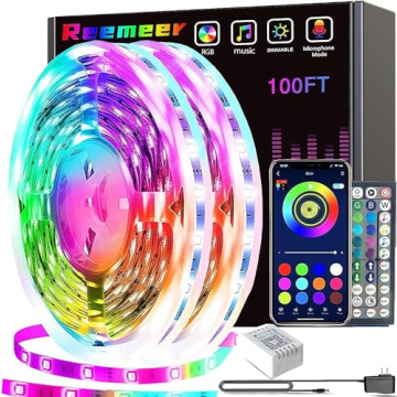 REEMEER 100ft Smart RGB LED Strip Lights - Music Sync & App Control