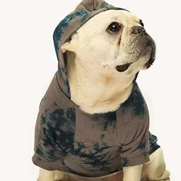 Fitwarm Tie Dye Dog Hoodie, Dog Clothes for Small Dogs Boy, Puppy Sweatshirt, Pet Outfit, French Bulldog Apparel, Dark Blue, Medium
