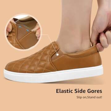 STQ Women's Fashion Sneakers Quilted Slip On Comfortable Loafers Brown Size 8.5