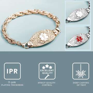 ASTERY Custom Medical Alert Bracelets for Women with Free Engraving,Personalized Emergency Identification Bracelet Diabetic Women's Medical Alert ID Bracelet,6.0 to 9.0 Inches