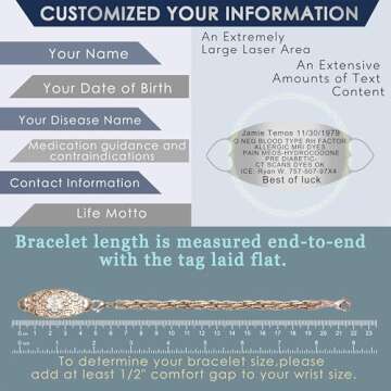 ASTERY Custom Medical Alert Bracelets for Women with Free Engraving,Personalized Emergency Identification Bracelet Diabetic Women's Medical Alert ID Bracelet,6.0 to 9.0 Inches