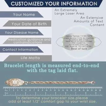 ASTERY Custom Medical Alert Bracelets for Women with Free Engraving,Personalized Emergency Identification Bracelet Diabetic Women's Medical Alert ID Bracelet,6.0 to 9.0 Inches