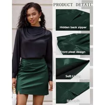 Kate Kasin Women's Faux Leather Mini Skirts Front Slit Ruched A-Line High Waist Bodycon Pencil Skirt S-XXL