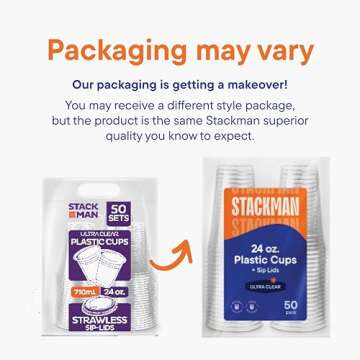 24 oz Clear Plastic Cups with Strawless Sip-Lids [50 Sets] PET Crystal Clear Disposable 16oz Plastic Cups with Lids - Crystal Clear, Durable Cup - BPA Free + Crack Resistant, for Coffee, Juice, Shakes