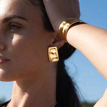 Hammered Rectangle Stud Earrings Minimalist Geometry Earringsfor Women