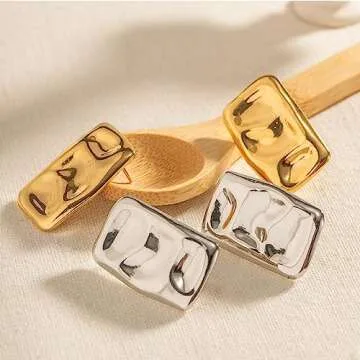 Hammered Rectangle Stud Earrings Minimalist Geometry Earringsfor Women
