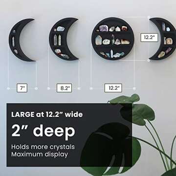 Gibbous Nimbus Large 12.2" Moon Phase Shelf Set (5 PCS) - Boho Wall Decor - Black Wooden Crescent Mo...