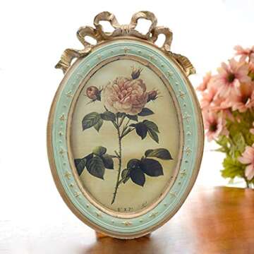 CISOO Vintage Oval Picture Frame 5x7 Antique Photo Frame Table Top Display and Wall Hanging Home Decor, Green Blue