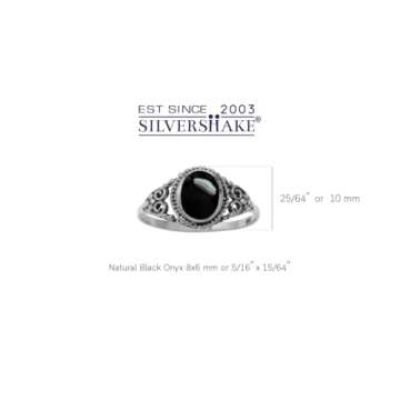 Silvershake Created Black Onyx Inlay 925 Sterling Silver Filigree Victorian Style Ring Size 6.5