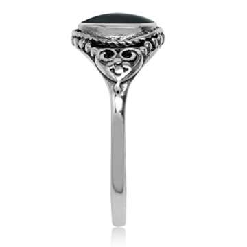 Silvershake Created Black Onyx Inlay 925 Sterling Silver Filigree Victorian Style Ring Size 6.5