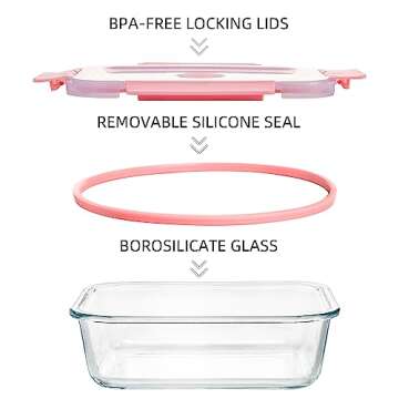 YANGNAY 10 Pack Glass Meal Prep Containers with Steam Vent, Food Storage Containers with Airtight Lids, Dishwasher/Microwave/Oven/Freezer Safe Glass Containers for Leftovers (Pink)