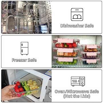 YANGNAY 10 Pack Glass Meal Prep Containers with Steam Vent, Food Storage Containers with Airtight Lids, Dishwasher/Microwave/Oven/Freezer Safe Glass Containers for Leftovers (Pink)