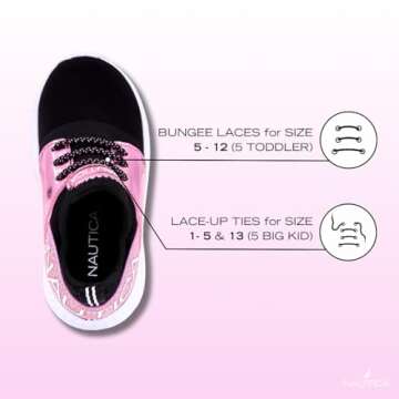Nautica Youth Girls Athletic Fashion Lace Up Tennis Sneakers-Kappil Metallic-Pink Metallic Black Siz...