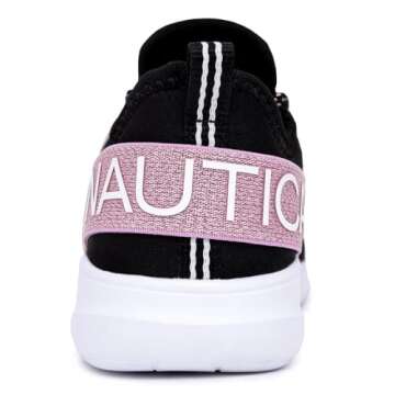 Nautica Youth Girls Athletic Fashion Lace Up Tennis Sneakers-Kappil Metallic-Pink Metallic Black Size-5