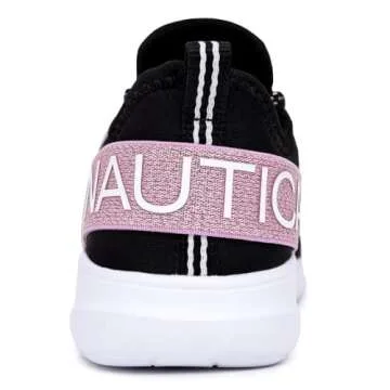 Nautica Youth Girls Athletic Fashion Lace Up Tennis Sneakers-Kappil Metallic-Pink Metallic Black Size-5