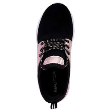 Nautica Youth Girls Athletic Fashion Lace Up Tennis Sneakers-Kappil Metallic-Pink Metallic Black Size-5