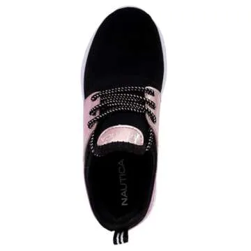 Nautica Youth Girls Athletic Fashion Lace Up Tennis Sneakers-Kappil Metallic-Pink Metallic Black Size-5