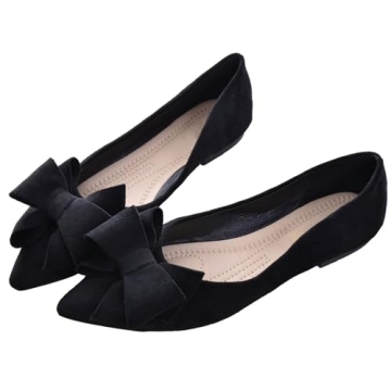 SAILING LU Bow-Knot Ballet Flats - Elegant Pointy Toe Suede Shoes for Women