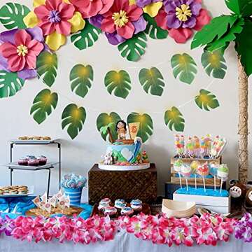 RECUTMS Monstera Leaf String Lights 2 Pack, 20LED Tropical Artificial Rattan Palm Green Leaves Wall ...