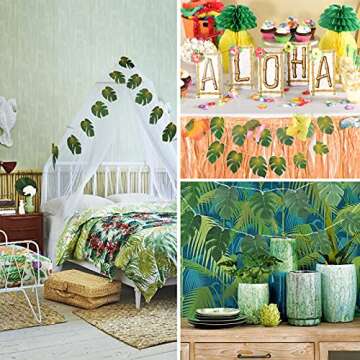 RECUTMS Monstera Leaf String Lights 2 Pack, 20LED Tropical Artificial Rattan Palm Green Leaves Wall Hanging Vine Greenery,Outdoor Indoor Hawaiian Luau Jungle Safari Beach Theme Party Summer Decoration