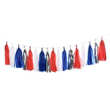 Guzon 20pcs Red Blue White and Silver Tissue Tassel Garland Fourth of July USA America Independent D...