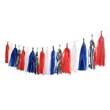 Guzon 20pcs Red Blue White and Silver Tissue Tassel Garland Fourth of July USA America Independent Day Celebration Decor Party Hanging Decoration for Bithday, Wedding,Home Cavinal