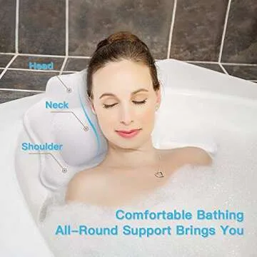 Bathtub Spa Pillow, Non-Slip 4 Strong Suction Cups, Bath Pillows for Tub, Head, Neck, Shoulder Suppo...