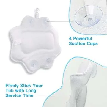 Bathtub Spa Pillow, Non-Slip 4 Strong Suction Cups, Bath Pillows for Tub, Head, Neck, Shoulder Support, Breathable Relax Comfort