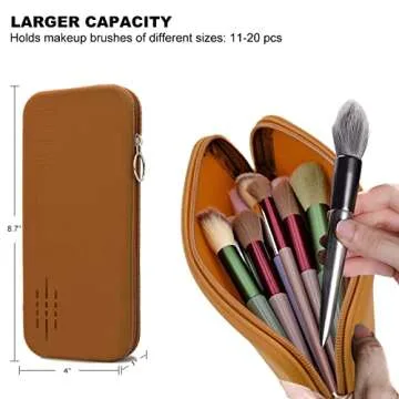 ozner Large Travel Makeup Brush Holder, Silicone Makeup Brush Holder Zipper Bag, Silicone Brush Holder Travel, Soft and Smooth Travel Makeup Tool Organizer(Brown)
