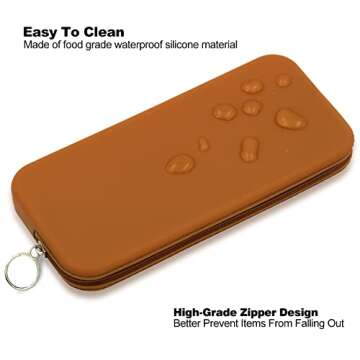 ozner Large Travel Makeup Brush Holder, Silicone Makeup Brush Holder Zipper Bag, Silicone Brush Holder Travel, Soft and Smooth Travel Makeup Tool Organizer(Brown)