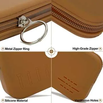 ozner Large Travel Makeup Brush Holder, Silicone Makeup Brush Holder Zipper Bag, Silicone Brush Holder Travel, Soft and Smooth Travel Makeup Tool Organizer(Brown)