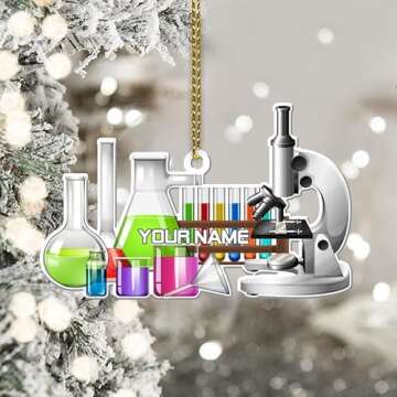 Pretyprints Personalized Chemistry Glass Shape Flat Ornament - Unique Science Christmas Ornament for...