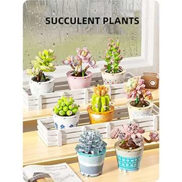 ZIYOSTAR Mini Blocks 225PCS Succulent Plant Bonsai Building Set, Office and Room Decor Succulents Flowers Model Building Toys, Birthday Gift for Adult Boys Girls Woman (804206)