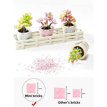 ZIYOSTAR Mini Blocks 225PCS Succulent Plant Bonsai Building Set, Office and Room Decor Succulents Flowers Model Building Toys, Birthday Gift for Adult Boys Girls Woman (804206)