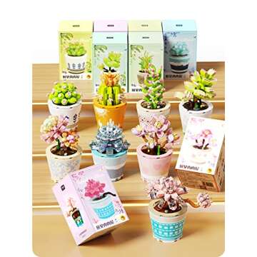 ZIYOSTAR Mini Blocks 225PCS Succulent Plant Bonsai Building Set, Office and Room Decor Succulents Flowers Model Building Toys, Birthday Gift for Adult Boys Girls Woman (804206)