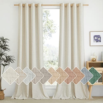 NICETOWN Natural Linen Curtains - Elegant 84" Long Grommet Top Panels