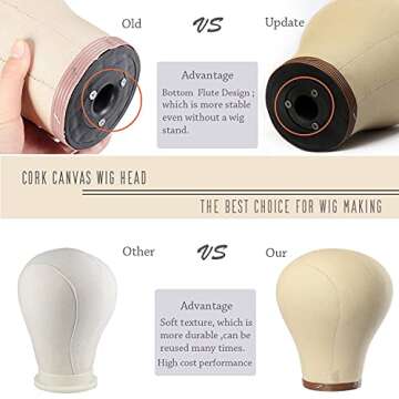 Wig Head Stand Mannequin Head 20"-24" Dome Cork Canvas Manican Block Head for Making Drying Styling Display Wigs with Stand