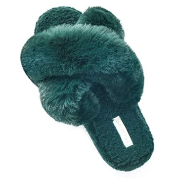 HALLUCI Women's Cross Band Soft Plush Fleece House Indoor or Outdoor Slippers